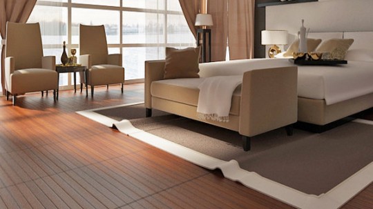 Piso de madera y alfombra