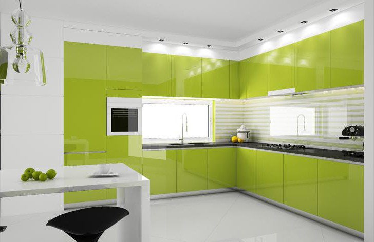 Paredes en color verde pistacho casa y color Cocinas rojas y verdes