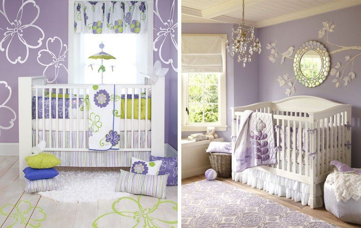 Cuartos de bebé lila y blanco