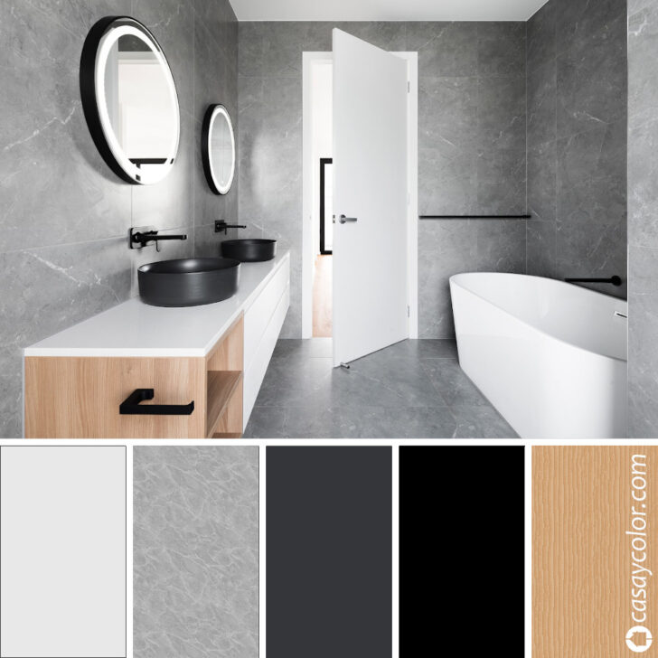 Diseño de baño moderno gris luminoso