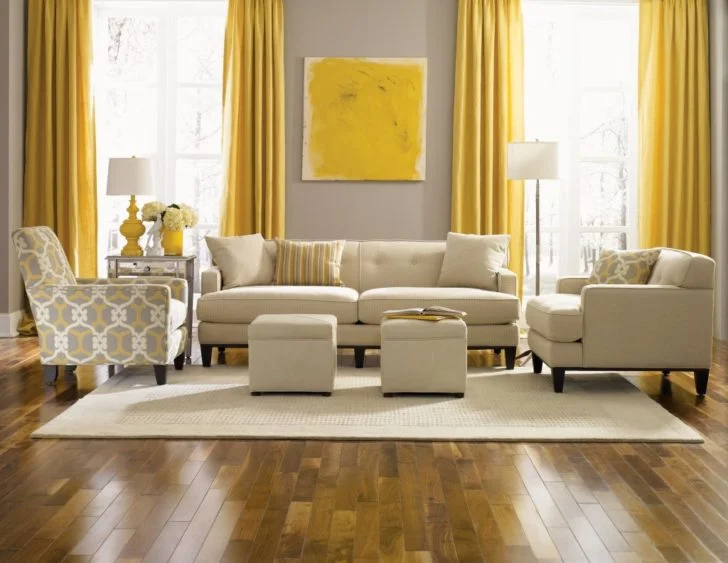 salón mostaza y gris
