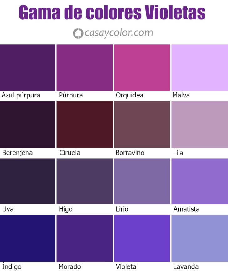 Carta de colores de la gama de violetas