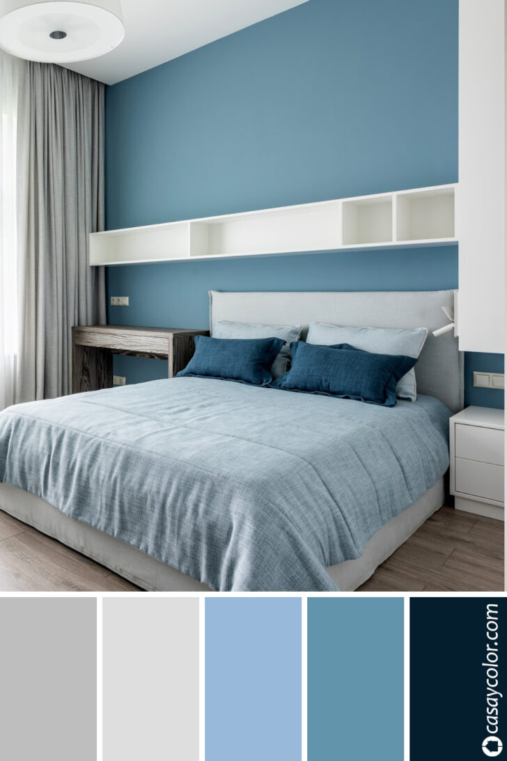 Dormitorio sencillo y modero con decorados en colores azules cielo