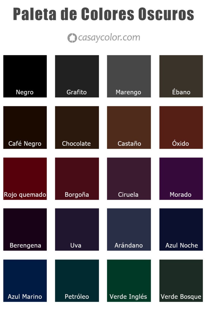 Paleta de los 20 colores más populares con sus nombres