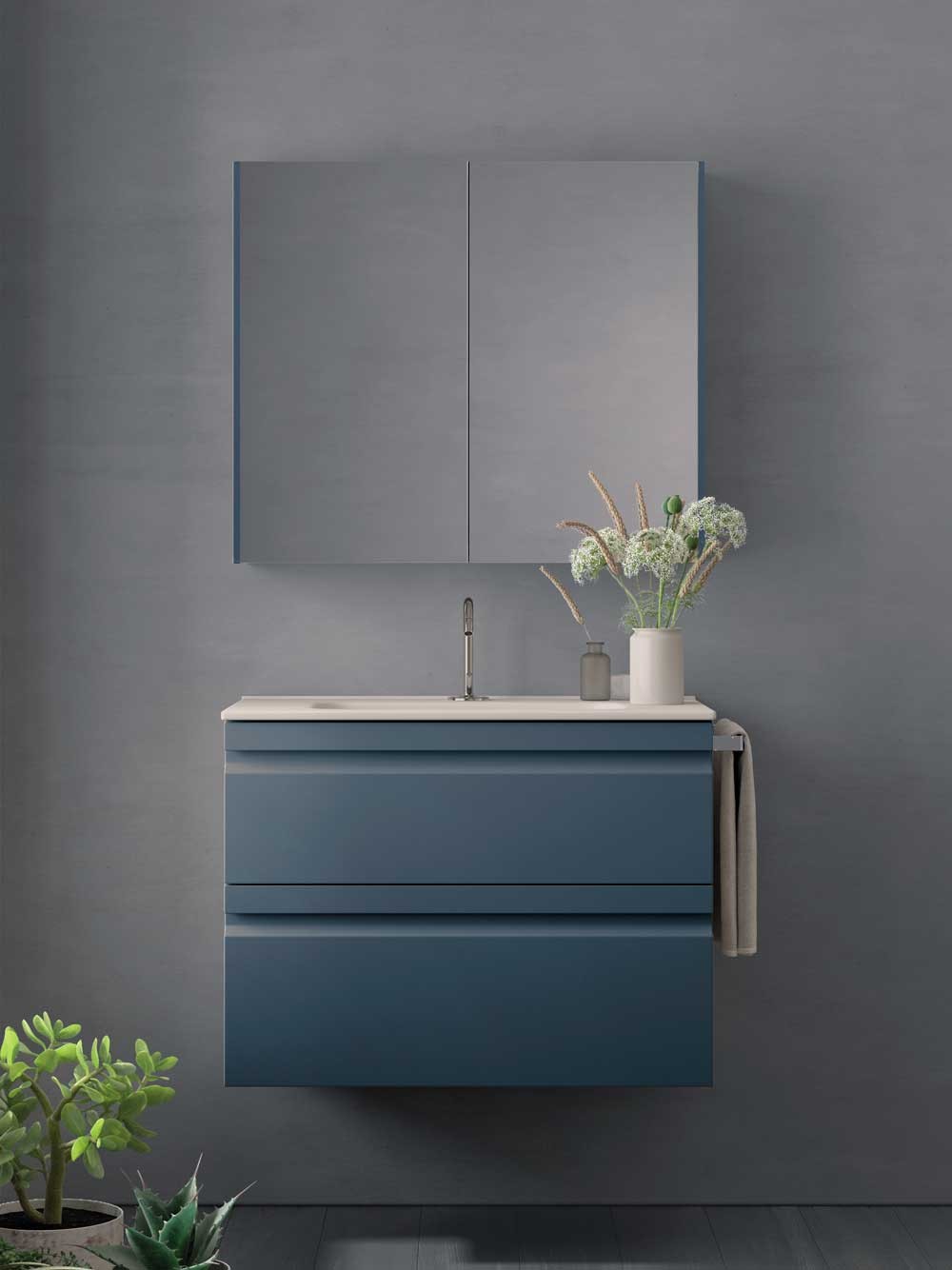 Mueble de baño azul acero