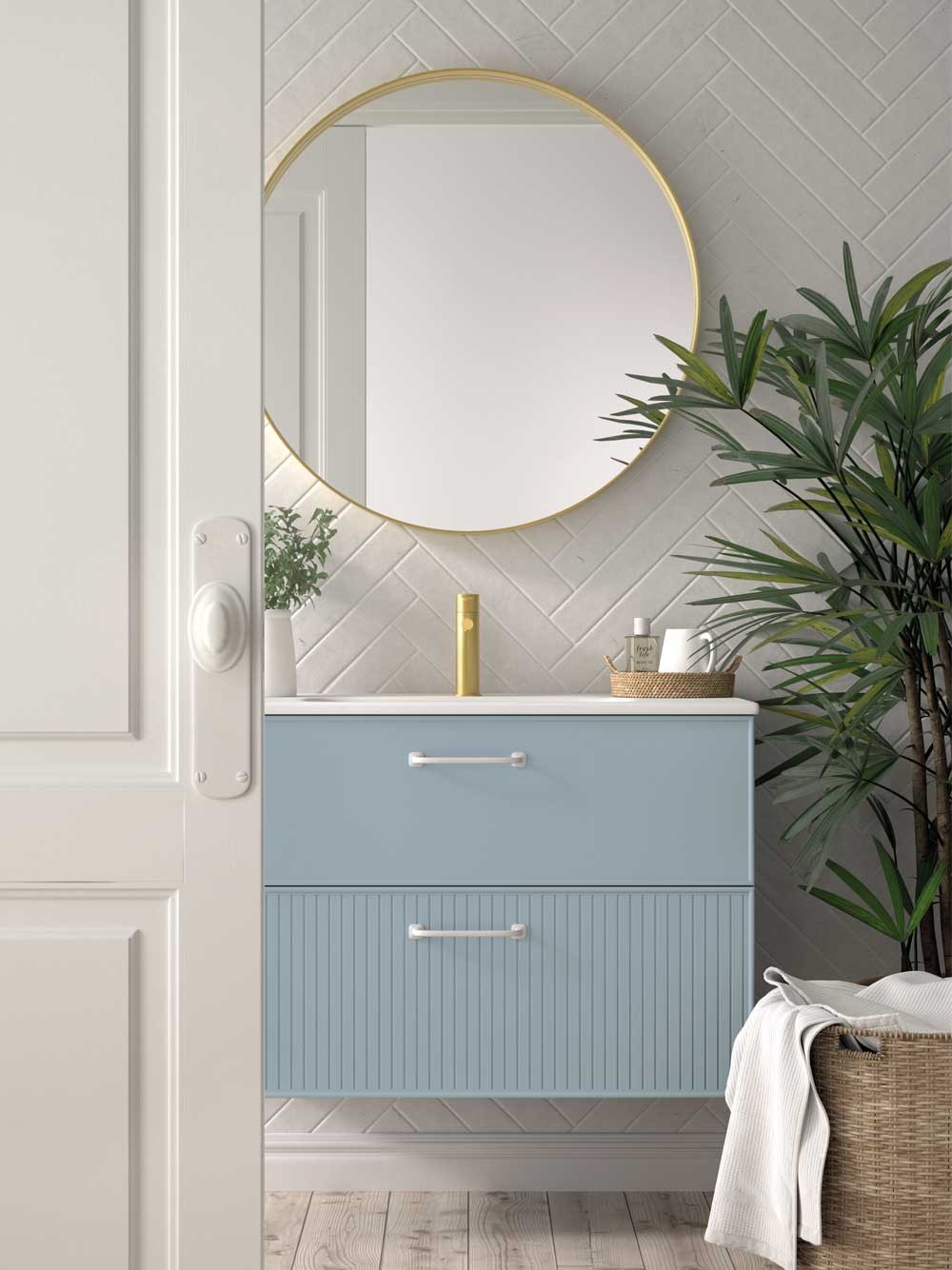 Mueble de baño azul pastel