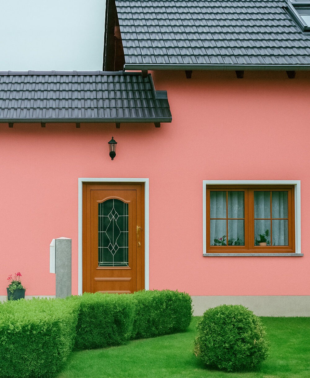 Exterior de casa de color rosado
