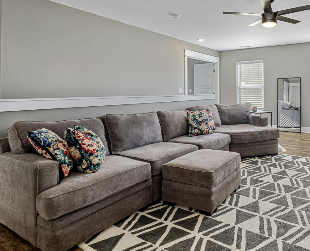 Salón con paredes y muebles gris ceniza