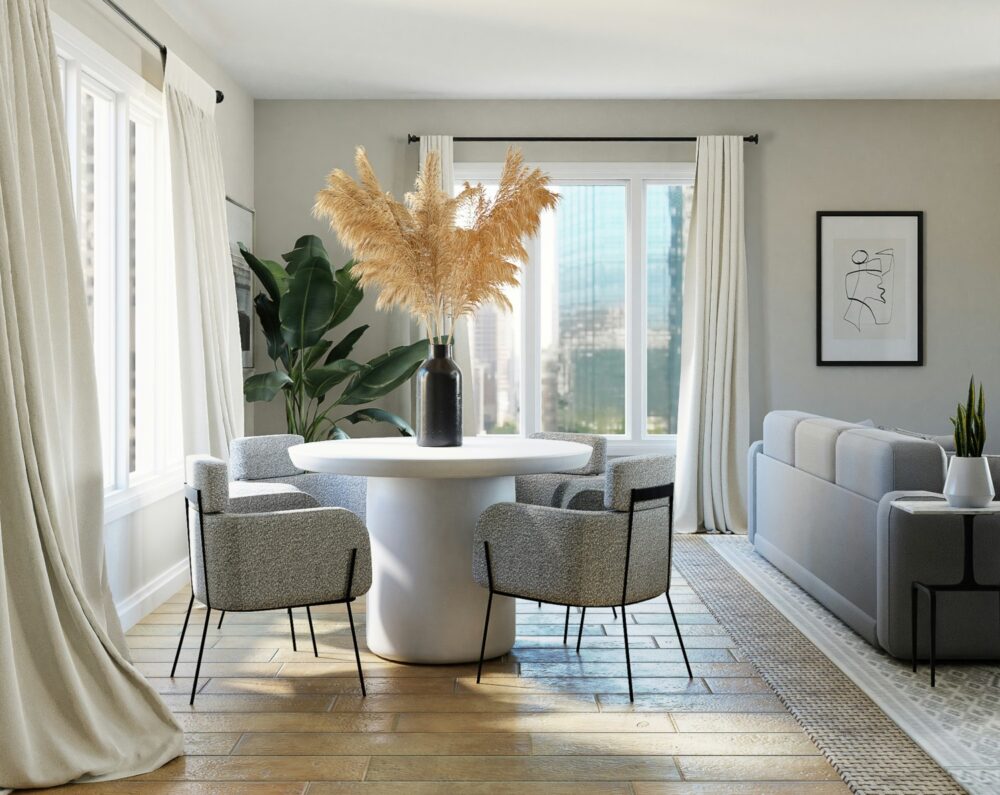 Cortinas largas en un salón comedor