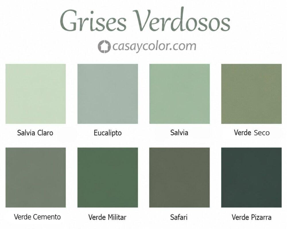 Paleta de colores grises verdosos con  nombres comunes conocidos