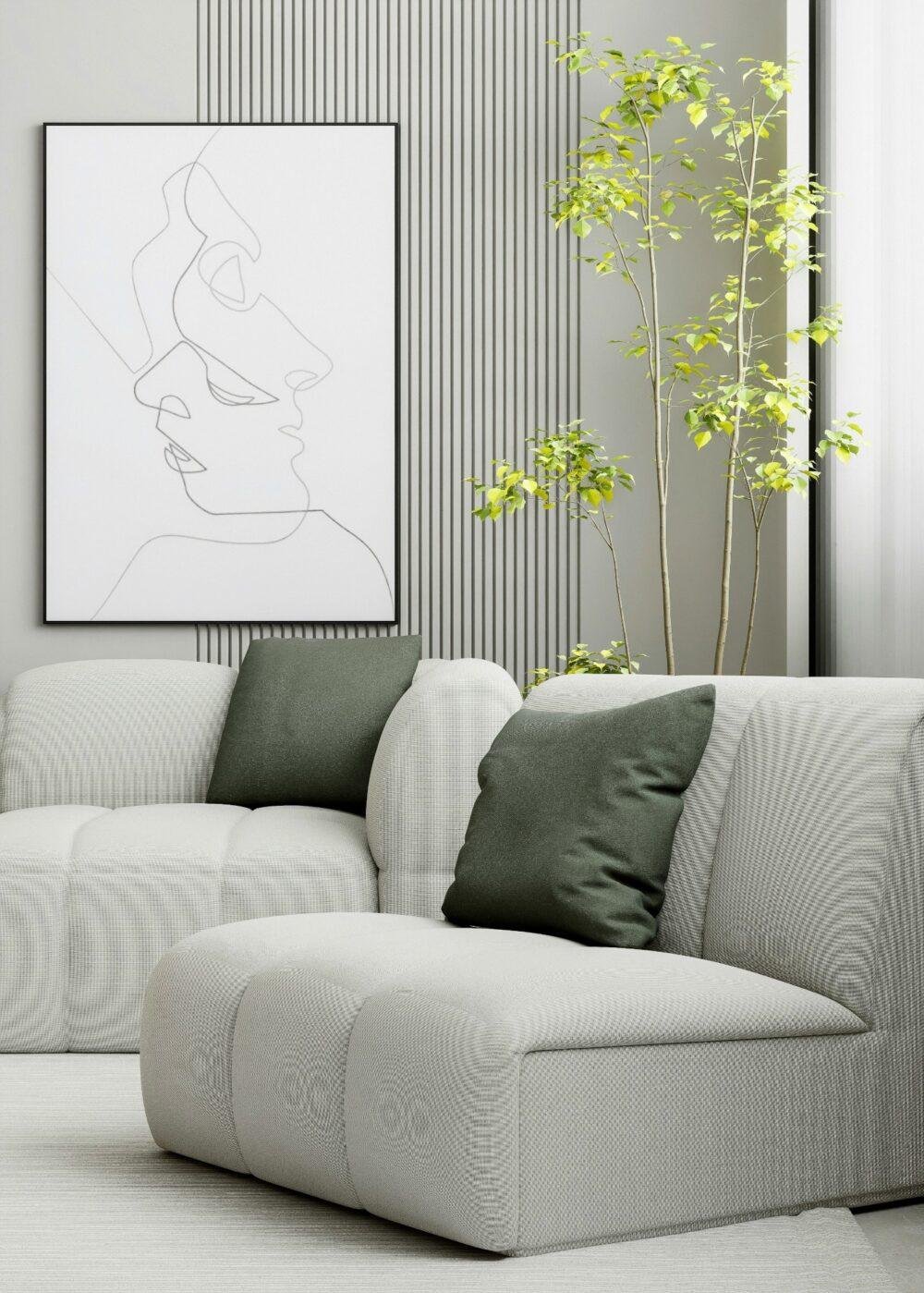 Salón moderno en gris claro con sillones claros